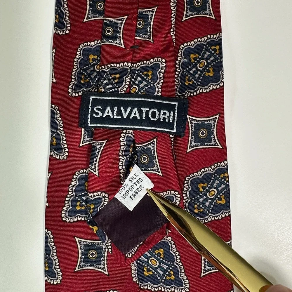 Salvatori Silk‎ Jacquard Geometric Pattern Necktie Burgundy Men